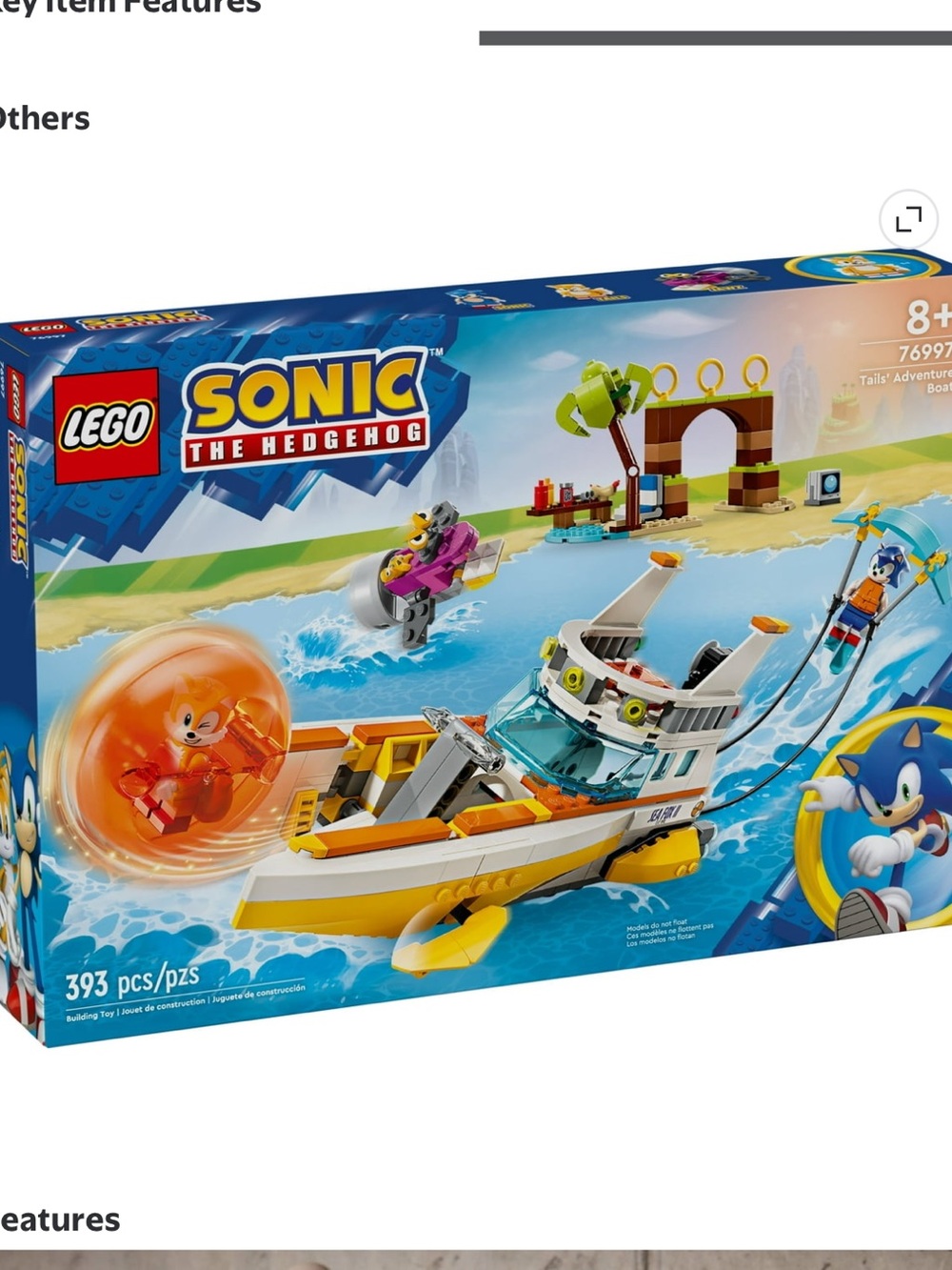 Lego Sonic The Hedgehog Yellow & Blue Adventure Boat Playset with Orange Bubble